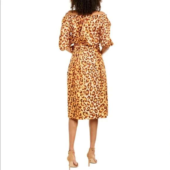 KATE SPADE Leopard Cheetah Panther Puff Sleeve Midi Dress Women - Picture 2 of 12